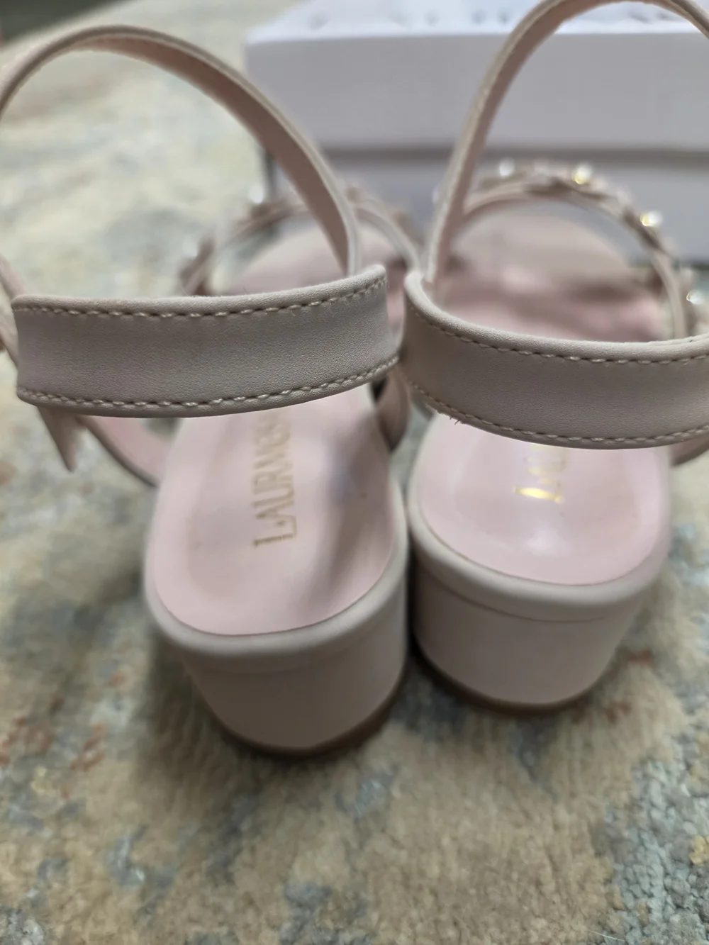 Girl's Floral Accent Dressy Ankle-Strap Sandals - Nude/blush
